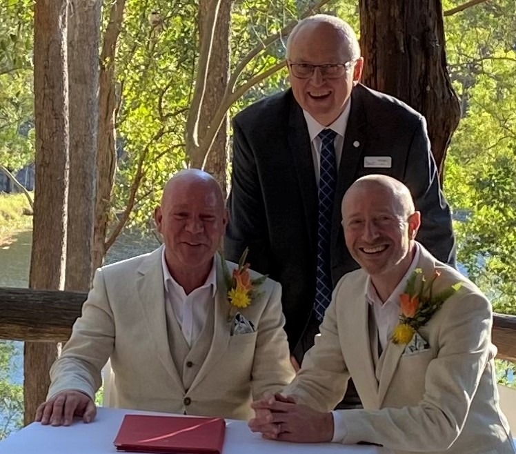 Sydney Marriage Celebrant Michael Janz with Garry and David Walkabout Creek The Gap Wedding