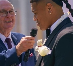 A quietly spoken groom sharing his own wedding vows