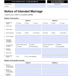 How to Lodge Your NOIM Picture of a Notice of Intended Marriage